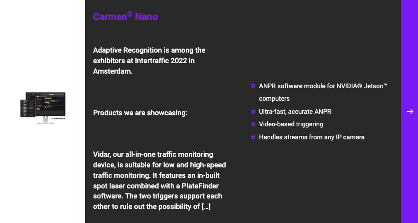 intertraffic-2022-amsterdam-adaptive-recognition-carmen-nano-anpr-lpr-software-product-image