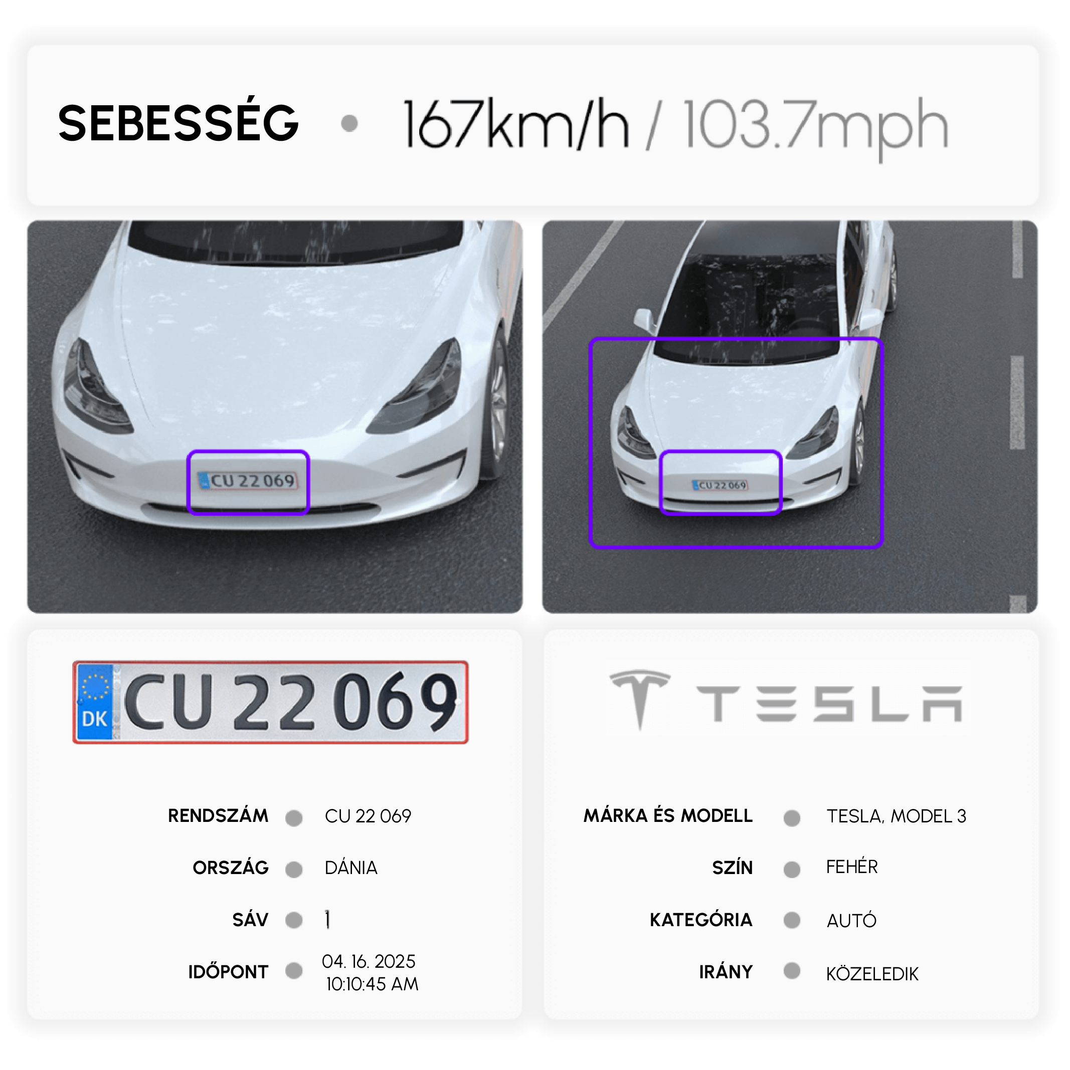 vidar speed detection camera data panel