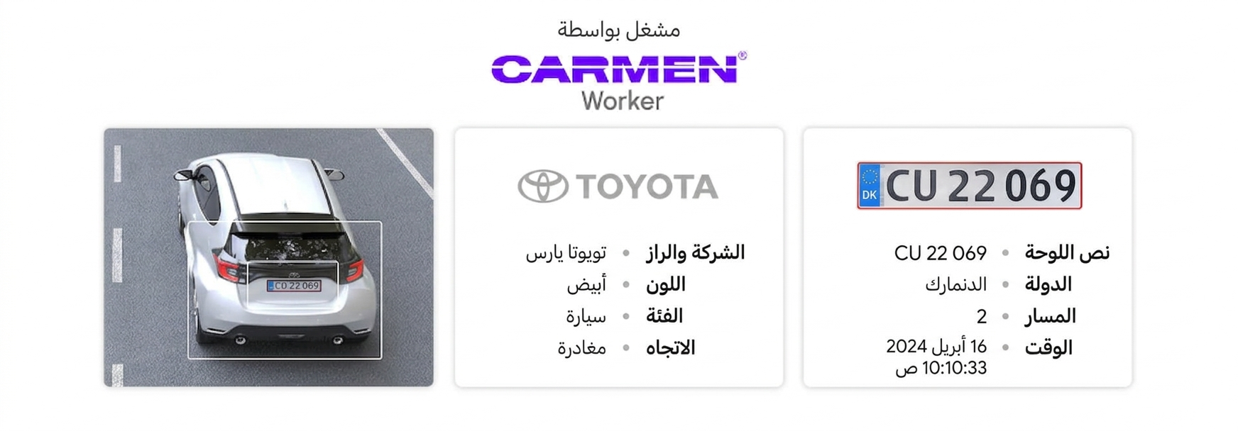 carmen worker on-premise license plate recognition software / data panel in hero image
